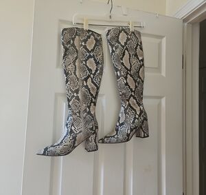 Marc Jacobs Black and White Snakeskin Over the Knee Boots